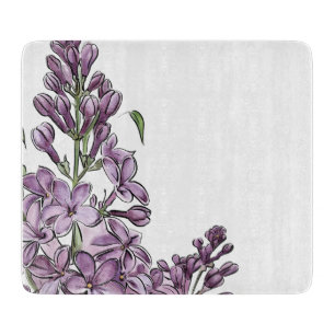 Tabla De Cortar Elegante Lila Botánico Floral Vidrio Cortante