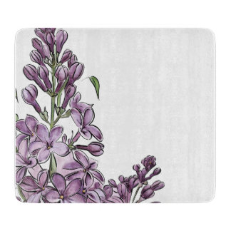 Tabla De Cortar Elegante Lila Botánico Floral Vidrio Cortante