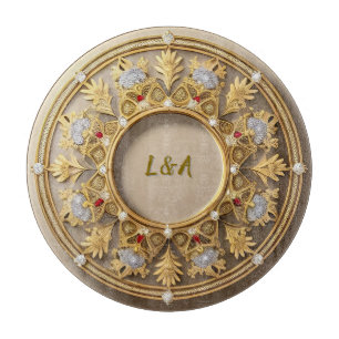 Tabla De Cortar Elegante Marco Circular Dorado