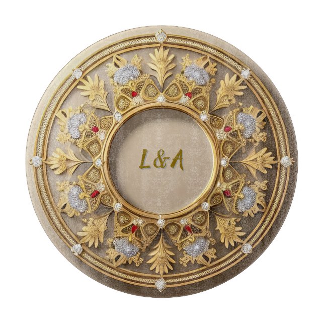 Tabla De Cortar Elegante Marco Circular Dorado (Anverso)
