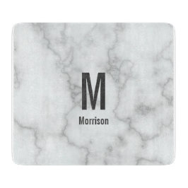 Tabla De Cortar Elegante Mármol Blanco Monogramado