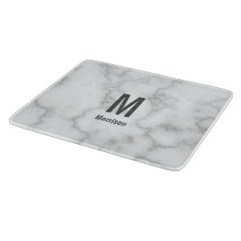 Tabla De Cortar Elegante Mármol Blanco Monogramado