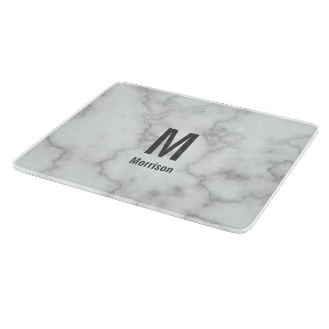 Tabla De Cortar Elegante Mármol Blanco Monogramado (Borde)