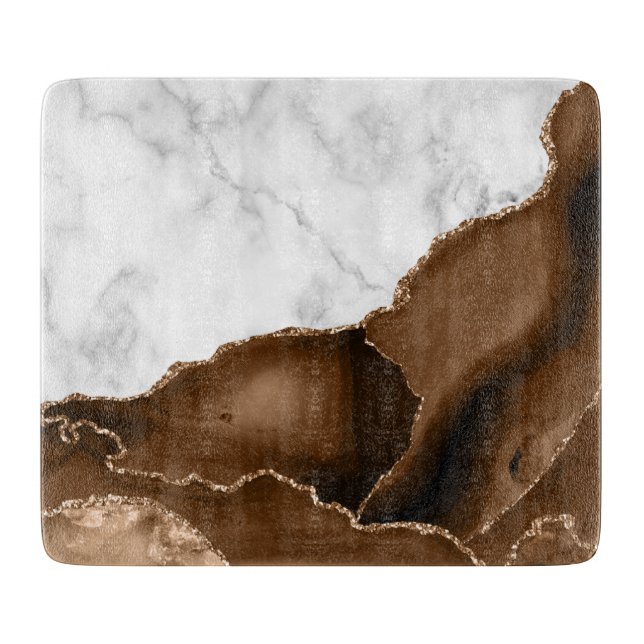 Tabla De Cortar Elegante Mocha Brown Agate Purpurina Marble (Anverso)