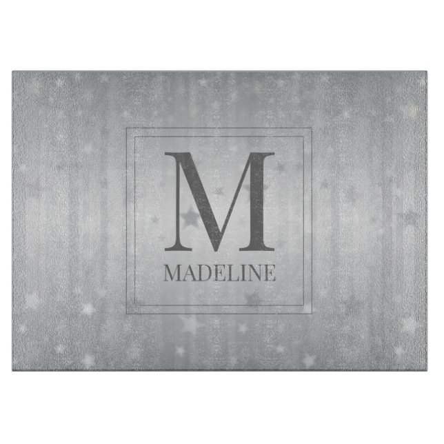 Tabla De Cortar Elegante Moda Estrellas de plata gris blanco moder (Anverso)