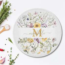 Tabla De Cortar Elegante Monograma Colorido de Flor Silvestre Jard