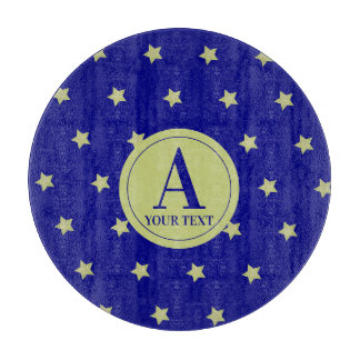 Tabla De Cortar Elegante Monograma con Patrón de Estrella Dorada y