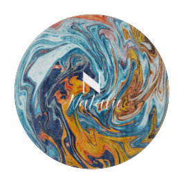 Tabla De Cortar Elegante Monograma de Oro Azul de Lujo