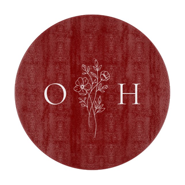 Tabla De Cortar Elegante Monograma Floral Boho (Anverso)