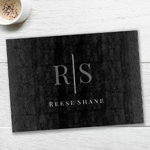 Tabla De Cortar Elegante monograma gris y nombre blanco en negro d
