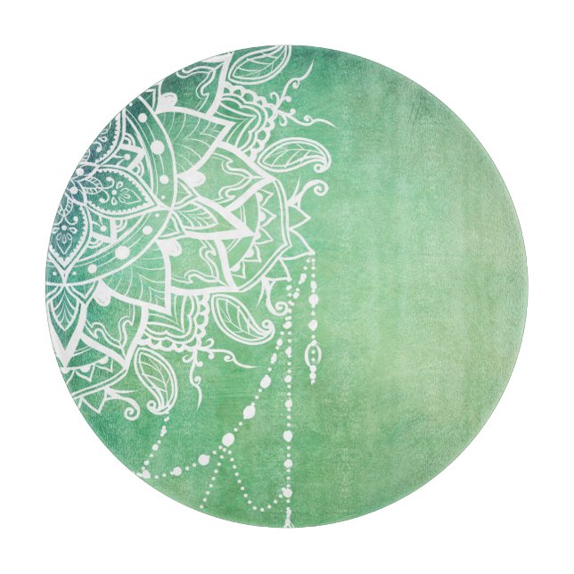 Tabla De Cortar Elegante Ornate Zen Mandala Rosette Tonos verdes (Anverso)