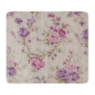 Tabla De Cortar Elegante Pastel de flores rosadas y moradas de jar