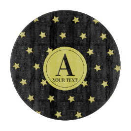 Tabla De Cortar Elegante patrón de estrella monograma en oro y neg