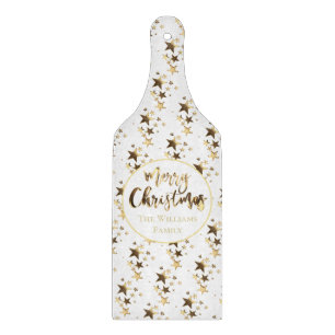 Tabla De Cortar Elegante patrón de estrellas doradas Feliz Navida