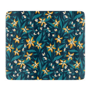 Tabla De Cortar Elegante patrón de flores amarillas en hojas verde