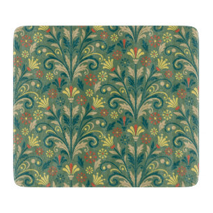 Tabla De Cortar Elegante patrón floral en amarillo y rojo sobre ve