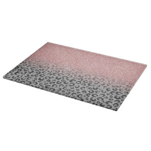 Tabla De Cortar Elegante Rosa dorado y Purpurina plateado Leopardo