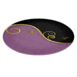 Tabla De Cortar Elegante tablero de corte morado-negro con inicial