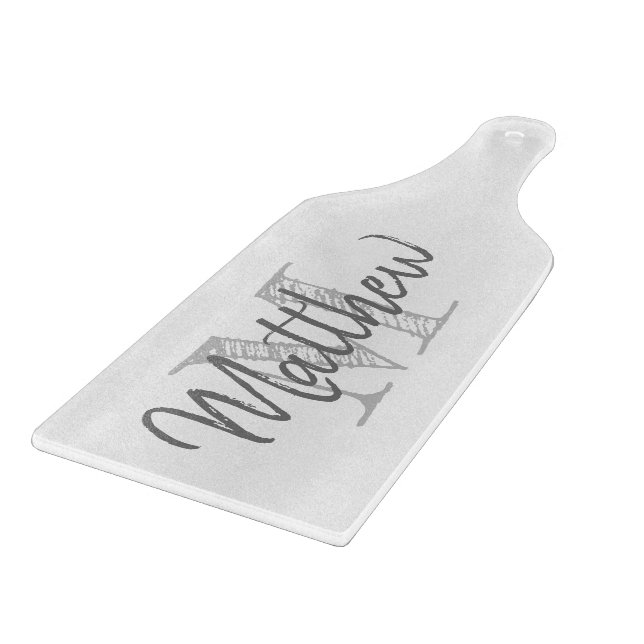 Tabla De Cortar Elegante tablero de vidrio monogramo con asa (Borde)