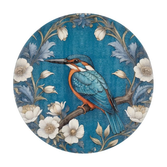 Tabla De Cortar Elegante Turquoise Kingfisher Bird Floral (Anverso)