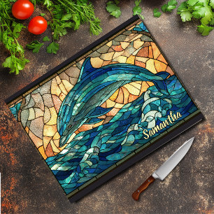 Tabla De Cortar Elegante vidrio teñido de delfín azul turquesa