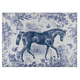 Tabla De Cortar Elegante Vintage Rústico Toile de Caballo Azul Paí