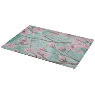 Tabla De Cortar Elegantes Flores De Arándano De Color Rosa Sobre E