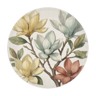 Tabla De Cortar Elegantes Flores de Magnolia Crema Amarillo Terrac
