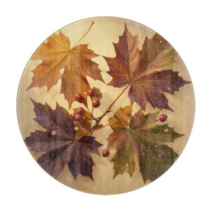 Tabla De Cortar Elegantes hojas de arce de otoño Bayas rojas dorad