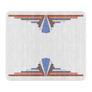 Tabla De Cortar Elementos Art Decó en oro y azul rosa