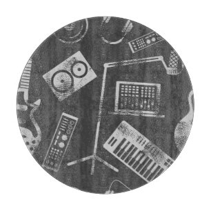 Tabla De Cortar Elementos musicales: fondo inmaculado vintage.