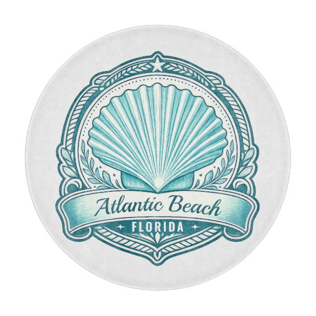 Tabla De Cortar Emblema Costero de Atlantic Beach FL de Conchas (Anverso)