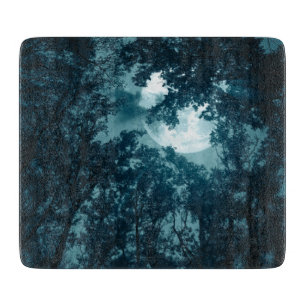 Tabla De Cortar Encantador bosque nocturno con luna llena