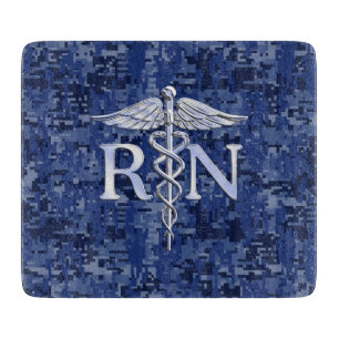 Tabla De Cortar Enfermera inscrita RN Caduceus en camo azul de la 
