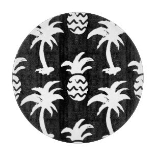 Tabla De Cortar Esbozar palmeras, piñas, patrón monocromo.