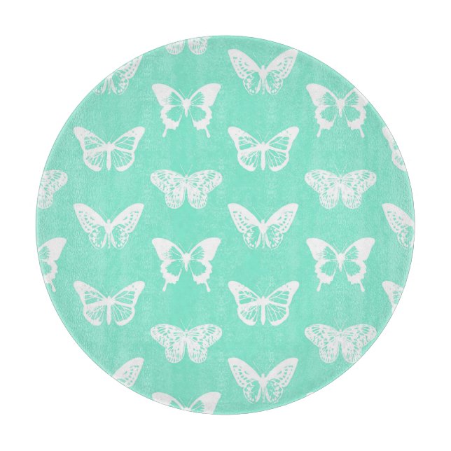 Tabla De Cortar Esbozo de mariposa, aqua y blanco (Anverso)