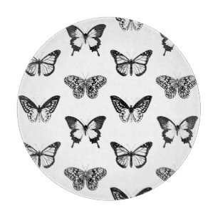 Tabla De Cortar Esbozo de mariposa, blanco y negro