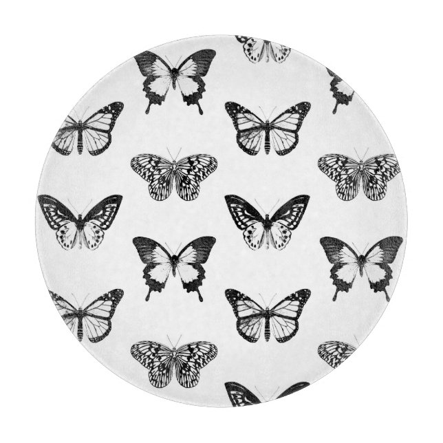 Tabla De Cortar Esbozo de mariposa, blanco y negro (Anverso)