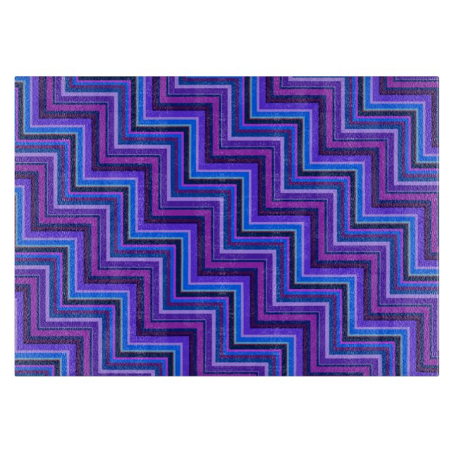 Tabla De Cortar Escaleras de rayas azules y violetas (Anverso)