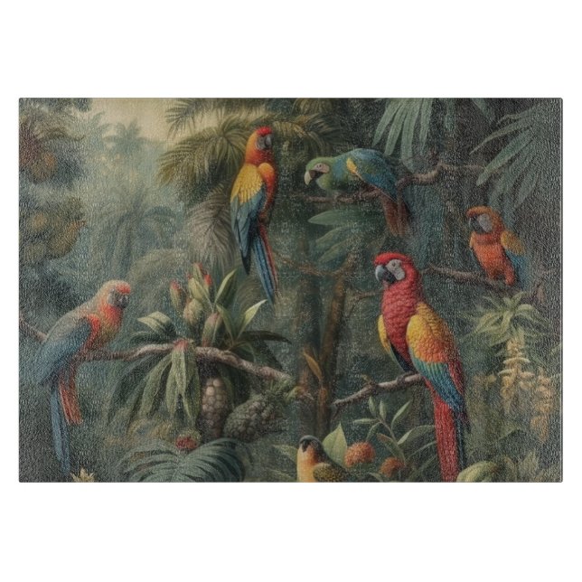Tabla De Cortar Escena botánica de loros y piñas (Anverso)