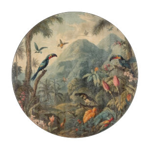 Tabla De Cortar Escena botánica vintage de los tucanes y las flore