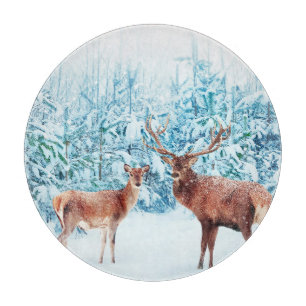 Tabla De Cortar Escena De Invierno De La Familia Snowy Deer