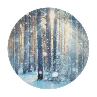 Tabla De Cortar Escena De Invierno De Snowy Forest Frosty