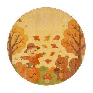Tabla De Cortar Escena de otoño con calabaza y ardilla