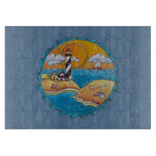 Tabla De Cortar Escena de playa de faro caprichosa Arte popular co