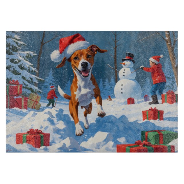 Tabla De Cortar Escena Navideña Festiva de Nieve con Basenji (Anverso)