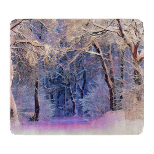 Tabla De Cortar Escenografía invernal con árboles nevados acuarela