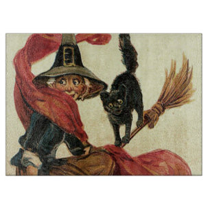 Tabla De Cortar Escoba de Gato Negro Bruja