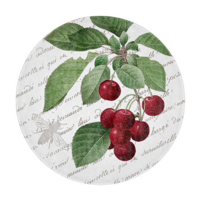 Tabla De Cortar Escritura francesa de los años 1800 Royal Cherries (Anverso)