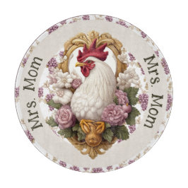 Tabla De Cortar Escudo heráldico de Gallo y Uvas en color burdeos,